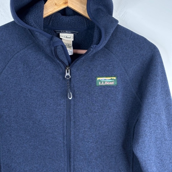 LL Bean Hooded Sweater Fleece Jacket Youth L 14-16 Hoodie Full Zip Pockets Navy - Picture 2 of 10